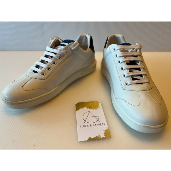 Giorgio Armani White Leather Sneakers Blue Signature, Size 7 (US) 37 (EU), NWOB! - Picture 2 of 10